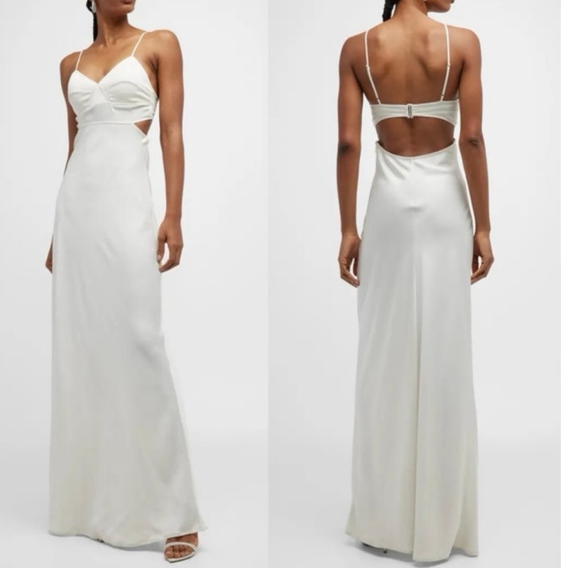 Alc Cream Blakely Seamed Bustier Cut Out Open Back Satin Maxi Dress Gown Sz 10